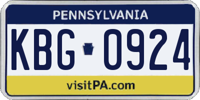 PA license plate KBG0924