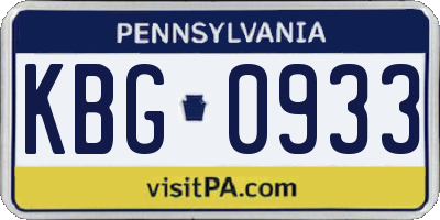 PA license plate KBG0933