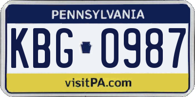 PA license plate KBG0987