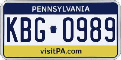 PA license plate KBG0989