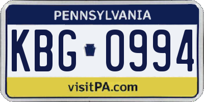 PA license plate KBG0994