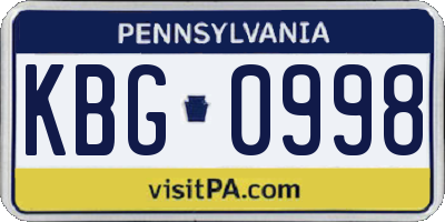 PA license plate KBG0998