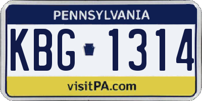 PA license plate KBG1314