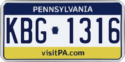 PA license plate KBG1316