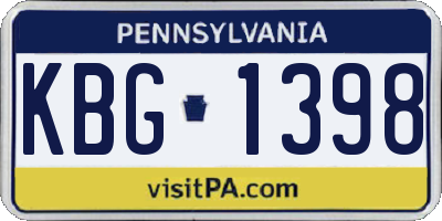 PA license plate KBG1398