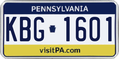 PA license plate KBG1601