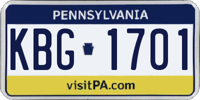 PA license plate KBG1701