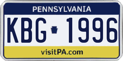 PA license plate KBG1996