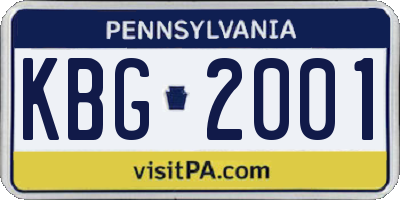 PA license plate KBG2001