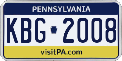 PA license plate KBG2008