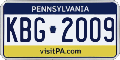 PA license plate KBG2009