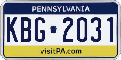 PA license plate KBG2031