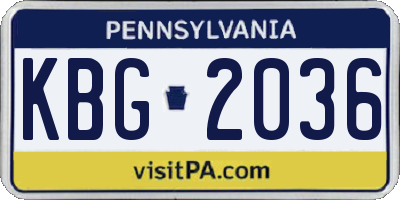 PA license plate KBG2036