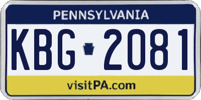 PA license plate KBG2081