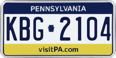 PA license plate KBG2104