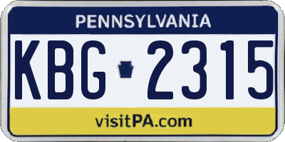 PA license plate KBG2315