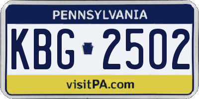 PA license plate KBG2502