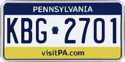 PA license plate KBG2701