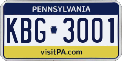 PA license plate KBG3001