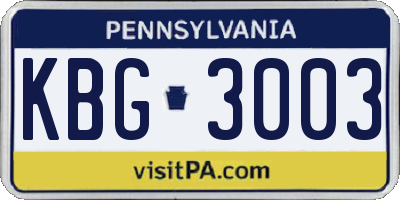 PA license plate KBG3003