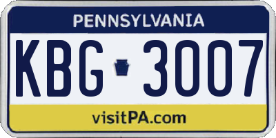 PA license plate KBG3007