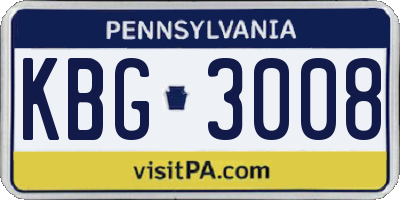 PA license plate KBG3008