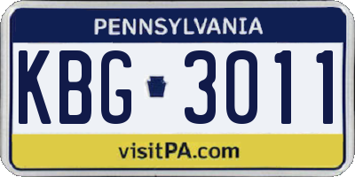 PA license plate KBG3011