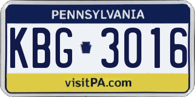 PA license plate KBG3016