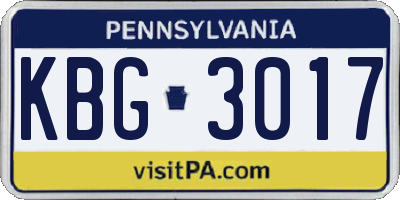 PA license plate KBG3017