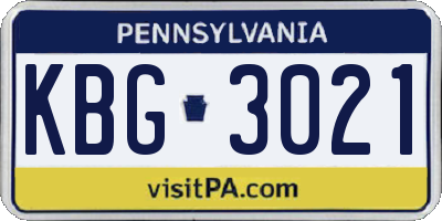 PA license plate KBG3021