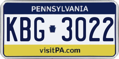 PA license plate KBG3022