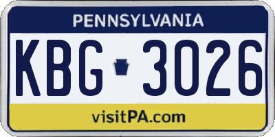 PA license plate KBG3026