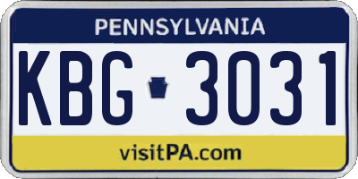 PA license plate KBG3031