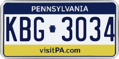 PA license plate KBG3034