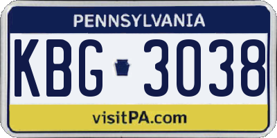 PA license plate KBG3038