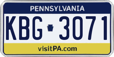 PA license plate KBG3071