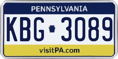 PA license plate KBG3089