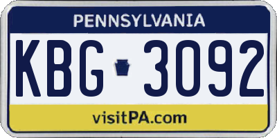 PA license plate KBG3092