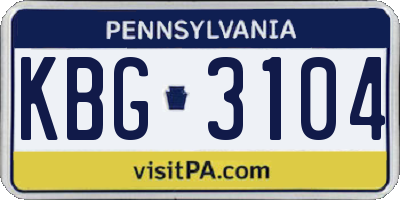 PA license plate KBG3104