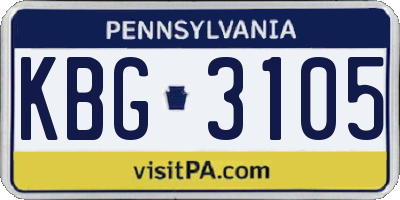 PA license plate KBG3105