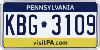 PA license plate KBG3109