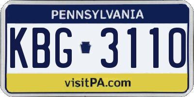 PA license plate KBG3110