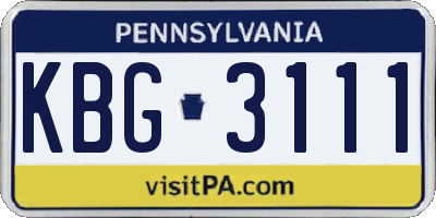 PA license plate KBG3111