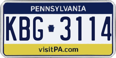 PA license plate KBG3114