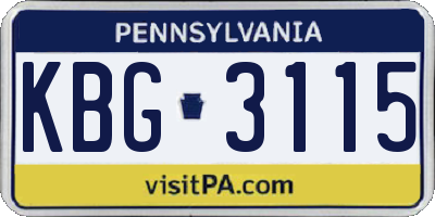 PA license plate KBG3115