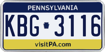 PA license plate KBG3116