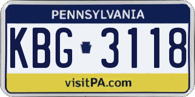PA license plate KBG3118