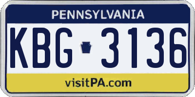 PA license plate KBG3136
