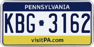 PA license plate KBG3162