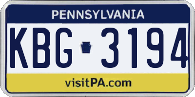 PA license plate KBG3194